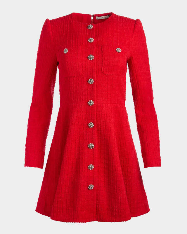 Shiloh Long-Sleeve Tweed Mini Dress